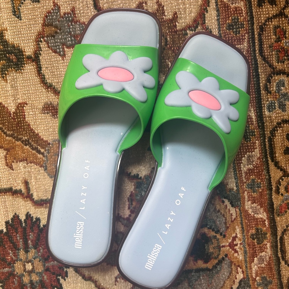 Melissa x Lazy Oaf Green Floral Slide Sandals